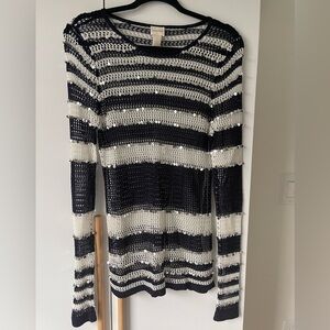 Chico's Navy and White sequin knit-open sweater in Size 1. Gently worn.